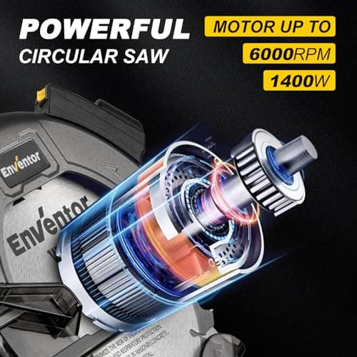 ENVENTOR Scie Circulaire Électrique 1400W pour Bois + Guide Laser + Moteur en Cuivre Pur