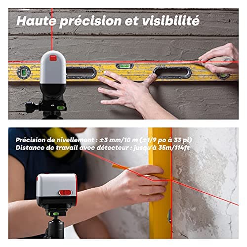 Niveau laser rouge ENVENTOR 35M USB chargeable, autonivelant et mode pulsé, 360° laser rotatif, IP54, croix et ligne las