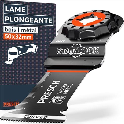 Presch Lame Scie Oscillante Bois et Métal 25x10mm - Dents BI pointues & forme coudée pour résultats précis - Lame Outil — Bois & Métal 32mm