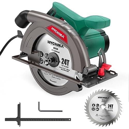 HYCHIKA Scie Circulaire Électrique, Haute Puissance pour Bois et Plastique, Profondeur de coupe jusqu'à 65 mm et 45 mm,