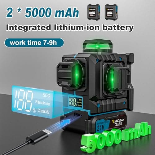 Niveau Laser Chantier Autonivelant 4×360° Batterie 2×5000 mAh Indice IP54 Batiment Carreaux