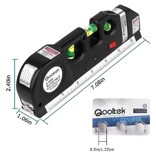 Qooltek Niveau laser multifonction - lignes laser horizontales et verticales croisées, ruban à mesurer de 2,5m / 8pieds,