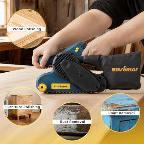 Enventor Ponceuse à Bande 950W - Vitesse Variable (120-380 tr/min) - Sac à Poussière Inclus