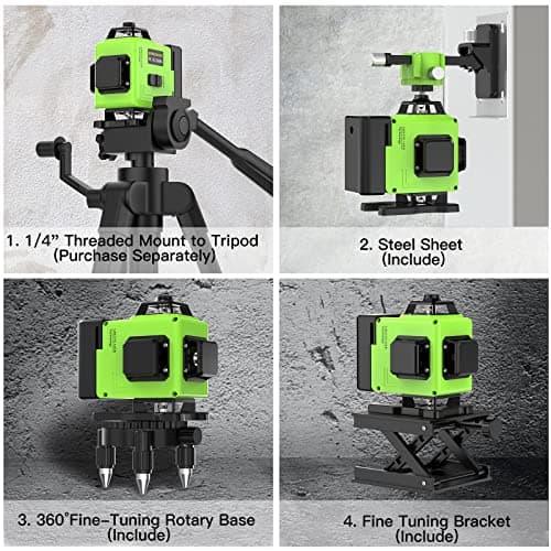 Niveau Laser 360°x 4 Autonivelant - Chantier à Ligne Croisée Verticale et Horizontale 3D - IP54