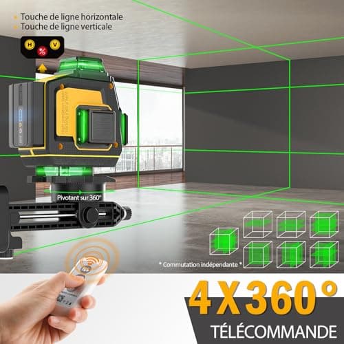 SAVSEC Laser Niveau 360° SAVSEC Laser Chantier 4D 16 Lignes Laser, Luminosité Réglable, Télécommande, Batterie Rechargea