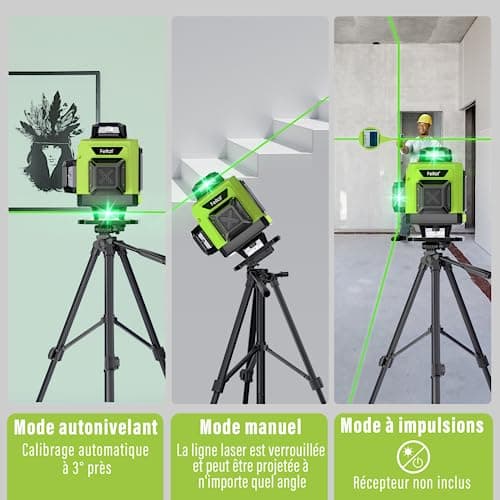 Laser Niveau Vert Autonivelant 4D 16 Lignes Avec 2 Batteries Rechargeables 4800mAh, Télécommande, Support Rotatif et Bas