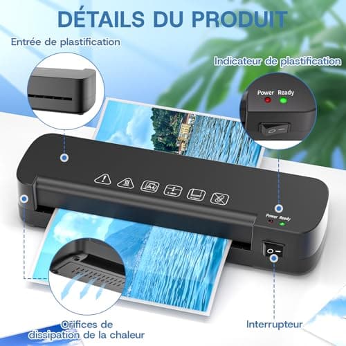 Plastifieuse A4 thermique avec 15 pochettes pour bureau et maison École Restaurant Noir