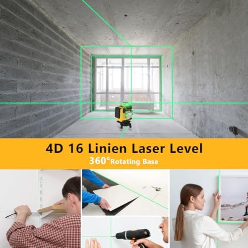 Niveau laser 4D 16 lignes pour professionnels avec 3° nivellement automatique et batterie au lithium rechargeable