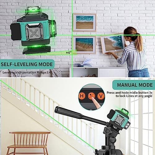 Laser Vert 4D Niveau 16 Lignes 4 x 360° 2 x Batterie Support Mural Télécommande Base Magnétique Support Rotatif