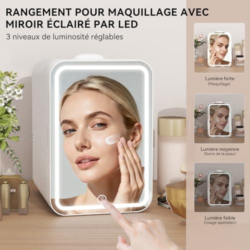Mini Frigo Cosmetique 8L YU YUSING pour voitures, petit réfrigérateur chaud/froid 12V/220V, miroir de maquillage LED, bl