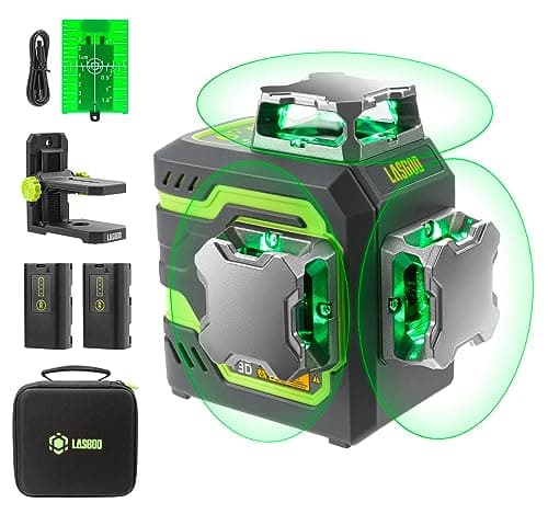 LasGoo LG-3D Niveau Laser Auto-Nivelant - Usage Professionnel - Construction et Alignements - 3x360° Faisceau Vert - 2 B