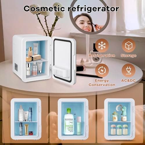 petit frigo porte vitrée 4L avec fonction multisurchauffage pour voyage, silencieux et pratique, allume-cigare et prise