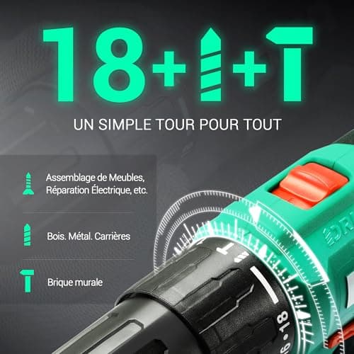 Perceuse DCA sans fil 20V 40 Nm - mandrin autoserrant 13 mm - 2 vitesses - 22 500 CPM - 18+1+1 forets - usage profession