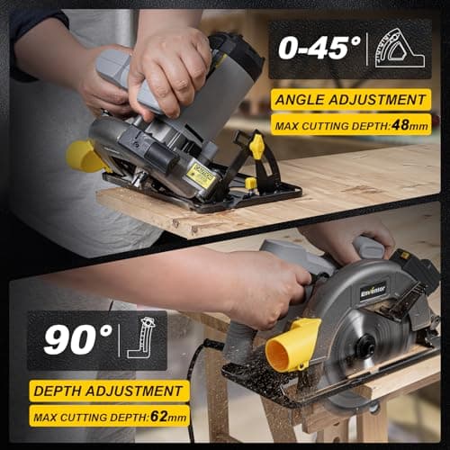 ENVENTOR Scie Circulaire Électrique 1400W pour Bois + Guide Laser + Moteur en Cuivre Pur