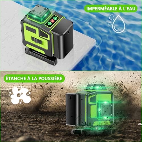 Laser Niveleuse Autonivelante 360° x 4 Lignes Laser 16 Lignes x 2 Batteries Automatique Extérieur Mode Pulsé Extérieur
