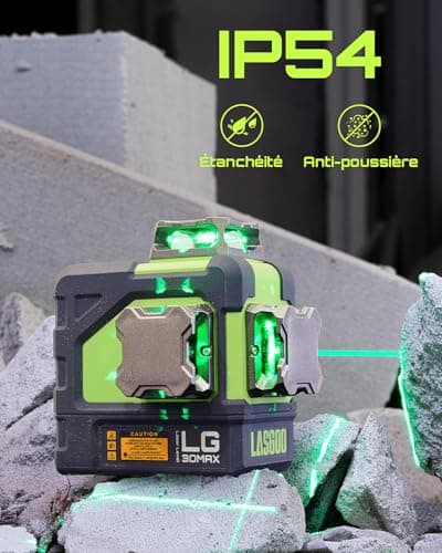 Niveau Laser LasGoo LG-3DMAX Vert Auto-Nivellant 3x360° | Batteries Lithium Rechargeables | Étui Rigide
