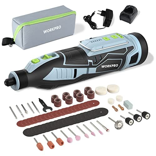 Outil Rotatif WORKPRO sans Fil 12V 114 Accessoires Meuler Couper Percer Polir Nettoyer Graver 7500-32000 tr/min