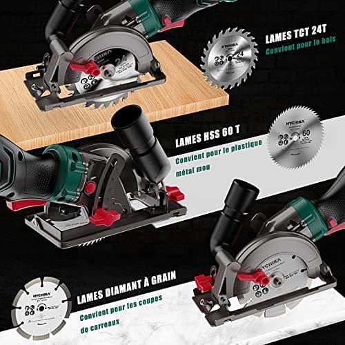 HYCHIKA Scie Circulaire 750W 3500RPM Idéal pour Couper du Bois, Carrelage et Métal Mou