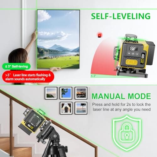 Mode Impulsion Niveau Laser 360° x 4 16 Lignes Autonivelant x USA x Professionnels x Construction y Jardinage z Offices
