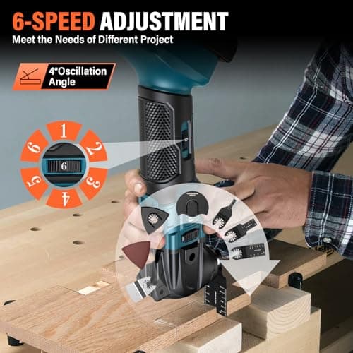Outil Multifonction Oscillant Sans Fil Makita, Scie Oscillante à 6 Vitesses Réglables, Multitool pour Gratter, Couper et