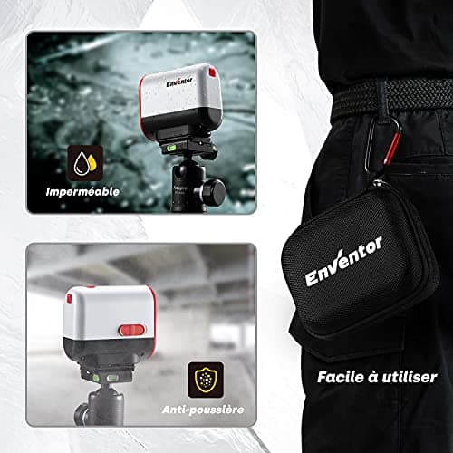 Niveau laser rouge ENVENTOR 35M USB chargeable, autonivelant et mode pulsé, 360° laser rotatif, IP54, croix et ligne las