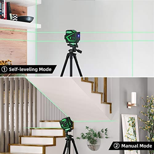 Kraumi Niveau laser 12 linges autonivelant 3x360° ligne horizontale et verticale faisceau laser vert 30M piles inclus