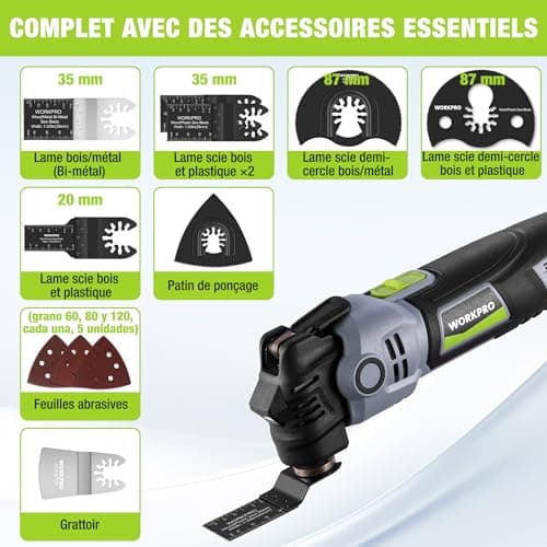 WORKPRO outil multifonction oscilloscopes, outil multifonction 400 W, 6 vitesses réglables, 23 accessoires, oscillation