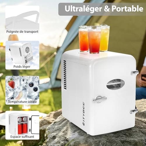 Refrigérateur Citybee Mini 4L Blanc pour Chambre/Voiture/Bureau, Silencieux 230V/12V Cosmétiques Boissons