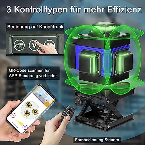 Laser à lignes croisées Hancaner autonivelant 25m, trépied 1,5m, 4 x 360°, 16 lignes, 2 batteries 2400 mAh, fixation mur