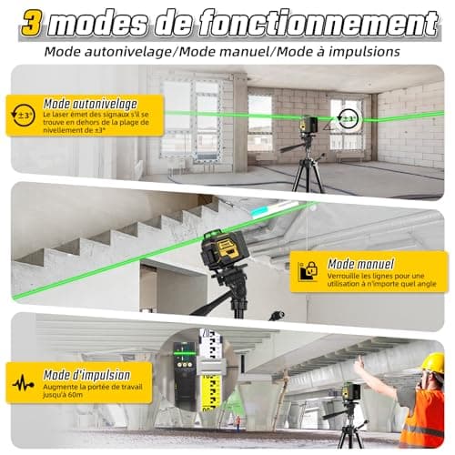 Lazer Niveaux 4D 16 Lignes Laser Autonivelant 360°, Batterie 4800mah, Nivellement Automatique Télécommande