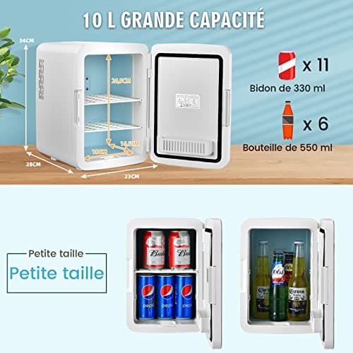 GOPLUS Mini Frigo 10 L, Frigo Cosmetique LED, Silencieux pour Chambre et Voiture, AVEC Miroir à Maquillage LED
