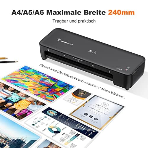 Plastifieuse Bonsaii A4 chauffage rapide stratifié 80-100 microns résistant aux bourrages portable école bureau maison L