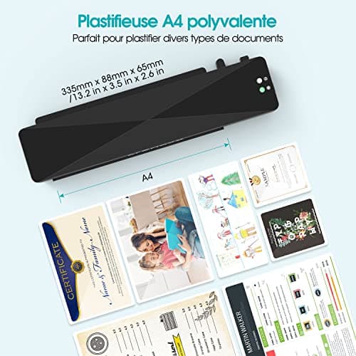 Crenova Plastifieuse A4 Multifonction Noire pour Maison et Bureau sans Bulles avec 10 Pochettes