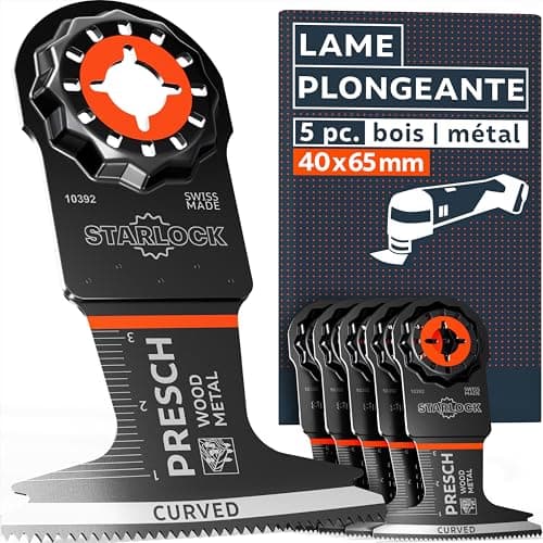 Presch Lame Scie Oscillante Bois et Métal 25x10mm - Dents BI pointues & forme coudée pour résultats précis - Lame Outil — Bois & Métal 65mm