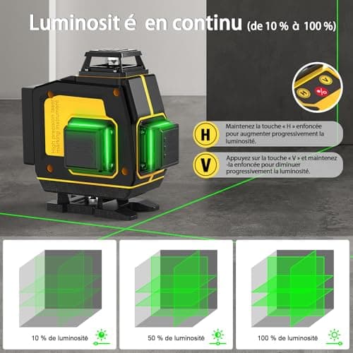 SAVSEC Laser Niveau 360° SAVSEC Laser Chantier 4D 16 Lignes Laser, Luminosité Réglable, Télécommande, Batterie Rechargea