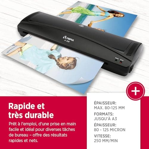 Olympia Plastifieuse A330 | Plastification à chaud et à froid | Idéal pour le bureau, l'école et le bureau à domicile Pr