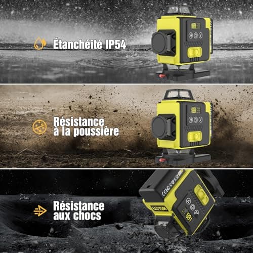 Niveau laser autonivelant 360° 4d 16 lignes laser X 4, batterie extérieure, télécommande, trépied