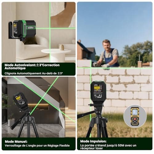 Niveau laser 360 autonivelant Vert DIY USB Chargement 50M Mode ImpulsionIP54 pour les chantiers