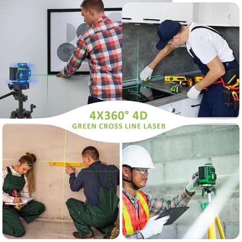 Laser à nivellement 4 x 360 °, autonomieux, pour travaux professionnels, 16 lignes de lasers vertes, avec 2 piles batter