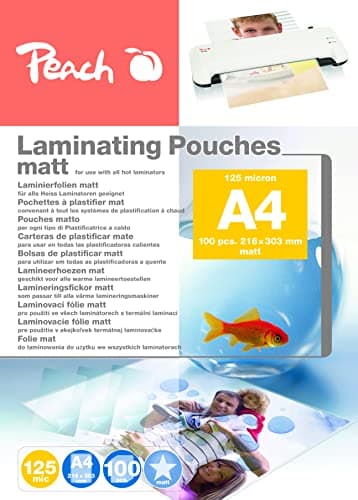 Pochettes de plastification Peach A4 125 microns 100 pièces Mat Inscriptible Qualité supérieure pour meilleurs résultats