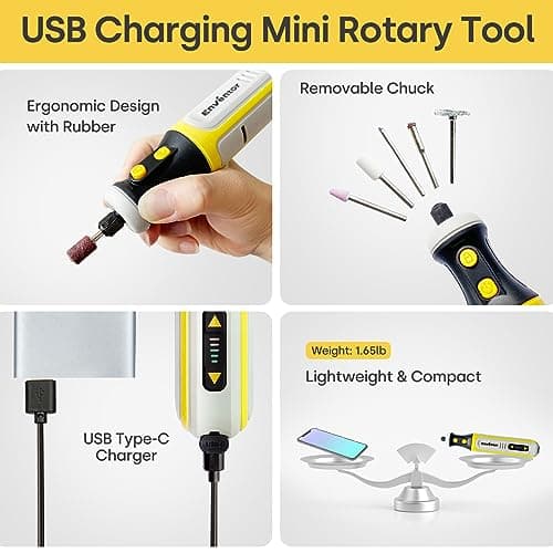 ENVENTOR Outil Rotatif Sans Fil 8V, 5 Vitesse Variable, 80 Accessoires, 5000-28000 RPM, USB Chargeable, Mini Outil pour