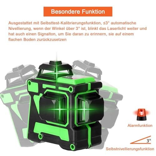 Niveau laser vert multifonctionnel 3x360 3D 12 lignes avec auto-nivellement 3° et auto-équilibrage (Avec 1 accumulateur)