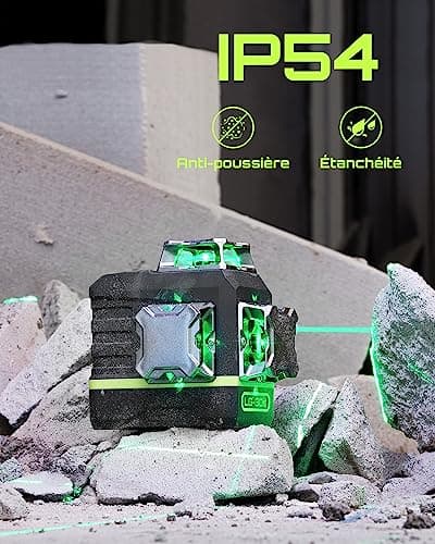 LasGoo Niveau Laser Auto-Nivelant 360°x3 - Batteries Rechargeables - Idéal pour la Construction et les Professionnels -
