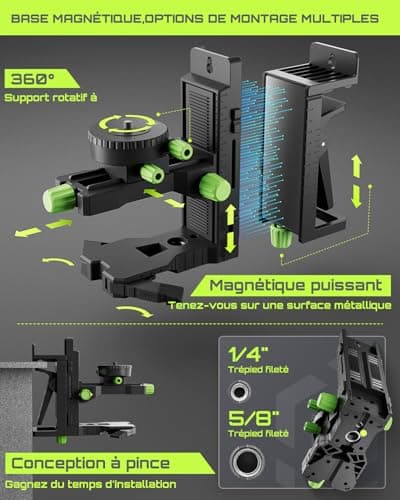 Niveau Laser LasGoo LG-3DMAX Vert Auto-Nivellant 3x360° | Batteries Lithium Rechargeables | Étui Rigide