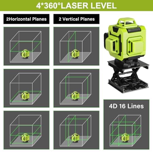 Niveau laser STANEW 4 x 360° Autonivelant Verte 4D 16 Ligne Horizontal et Verticale Avec Télécommande Intégrée et Tripod