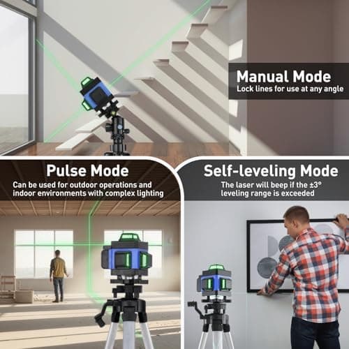 Laser Chantier Autonivelant 4d 16 Lignes Niveau Laser 360° Mode Impulsion Étanchéité IP54 pour Construction Télécommande