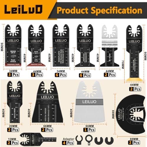 LEILUO Ensemble de 116 lames de scie multi-outils accessoires universels pour outils oscillants avec sac de rangement co