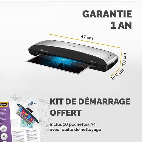 Plastifieuse Fellowes Spectra A3 125 Microns Système Anti-Bourrage Maison Télétravail