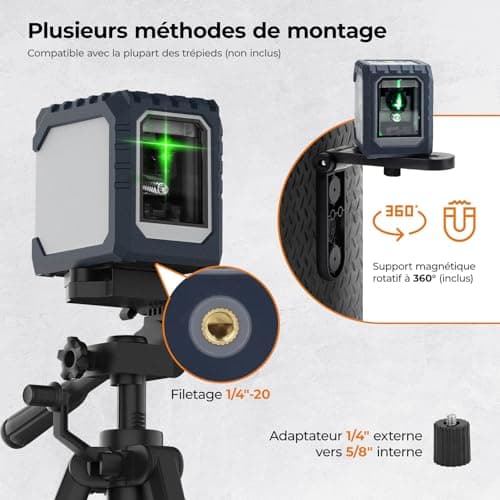 CIGMAN Niveau laser vert, auto-nivelant, batteries rechargeables intégrées, fonction bouton de contrôle, usage en constr