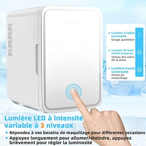 COSTWAY Mini Réfrigérateur 10L Chaud/Froid Portable avec Miroir LED pour Voiture et Chambre